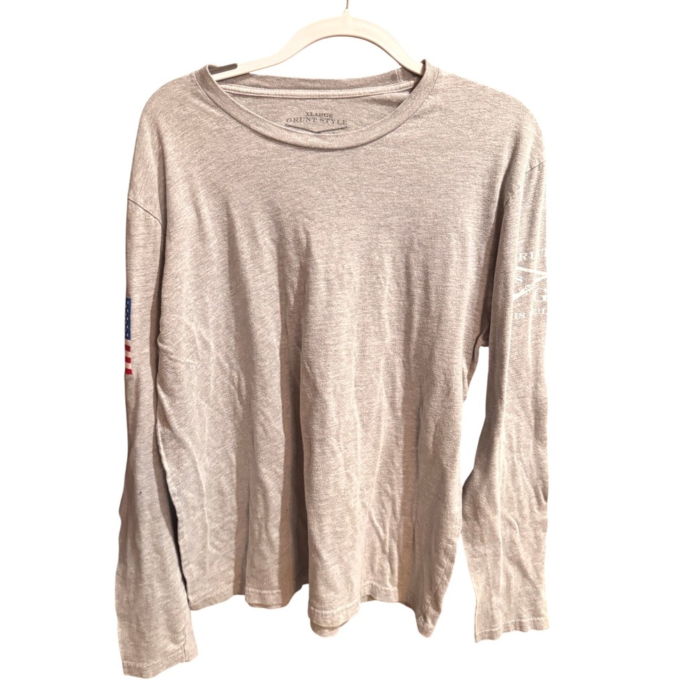 Grunt Style XL Mens Long Sleeve TShirt Gray US Flag Patriotic Crew Neck Military
